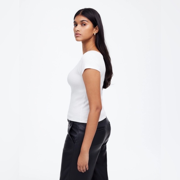 NWT Madewell White (Re)generative Cotton Ribbed Cap-Sleeve Tee, Sizes S & XL - Picture 3 of 14